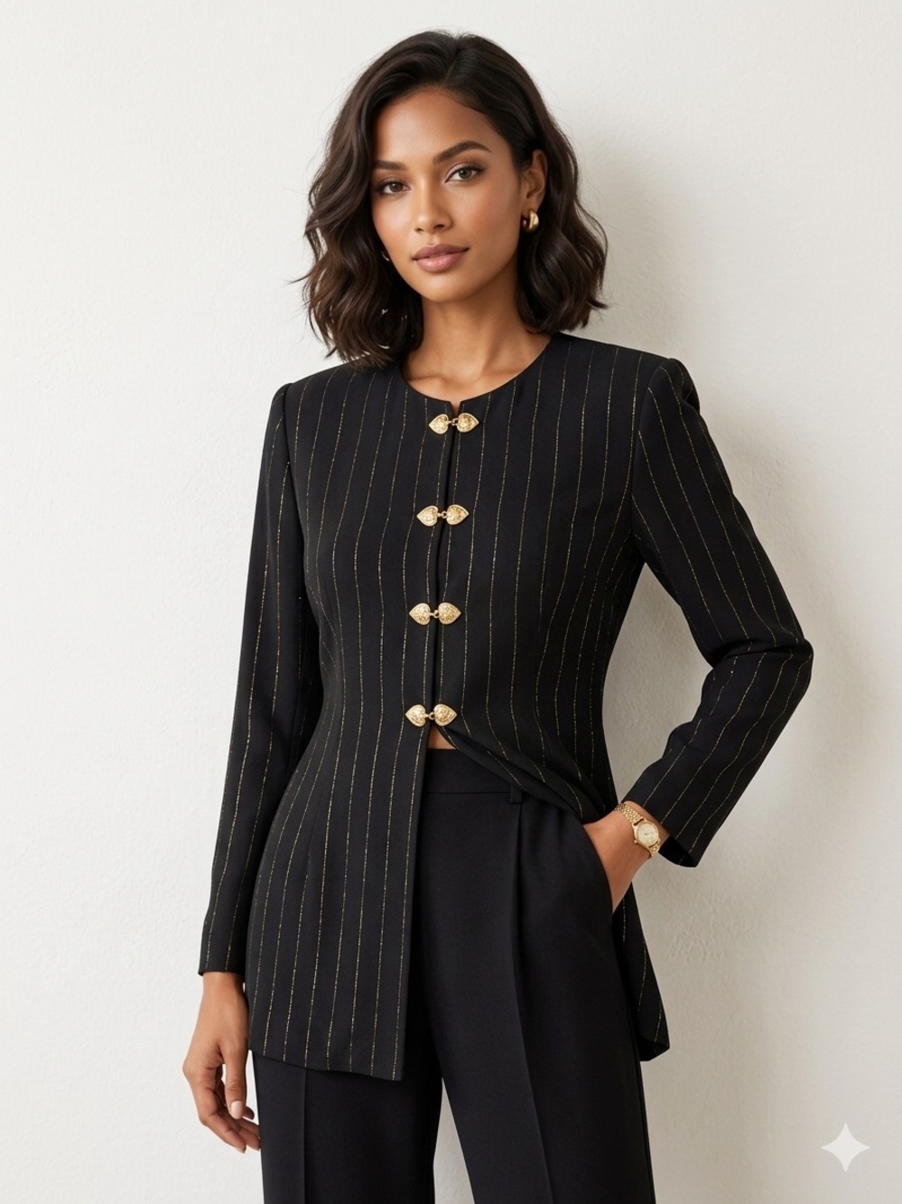 Vtg R&M Richards Y2K Gold Heart Pinstripe Blazer Jacket L